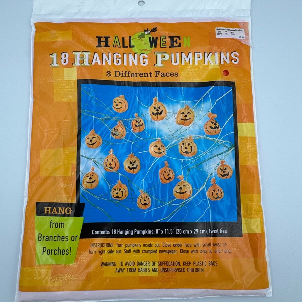 Vintage‎ 1995 Sun Hill Set Of 18 Hanging Pumpkins Halloween Lawn Decor Bags NEW